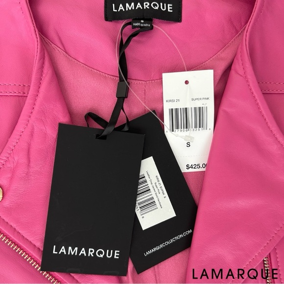 LAMARQUE **NWT** Kirsi Super Pink + Gold Cropped Short Sleeved Biker Jacket - Picture 9 of 9